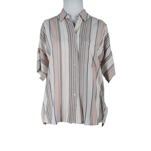 Madewell NEW $72 Sz XS Tan Peach Multi Stripes Hi Lo Button Up Viscose Woven Top