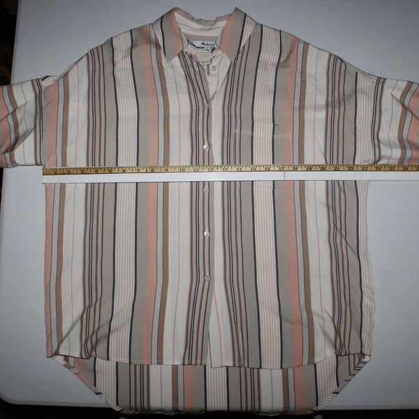 Madewell NEW $72 Sz XS Tan Peach Multi Stripes Hi Lo Button Up Viscose Woven Top