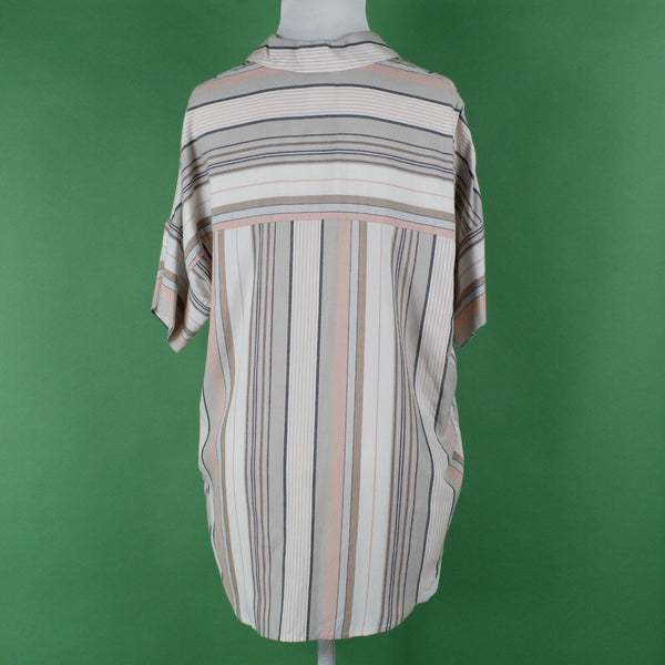 Madewell NEW $72 Sz XS Tan Peach Multi Stripes Hi Lo Button Up Viscose Woven Top