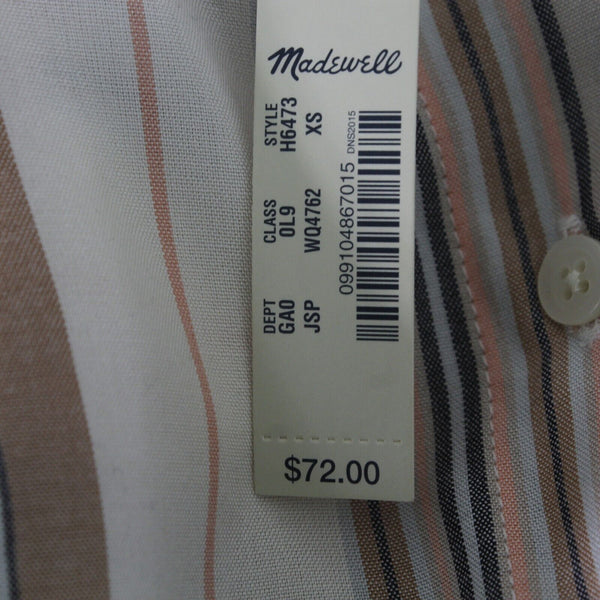 Madewell NEW $72 Sz XS Tan Peach Multi Stripes Hi Lo Button Up Viscose Woven Top