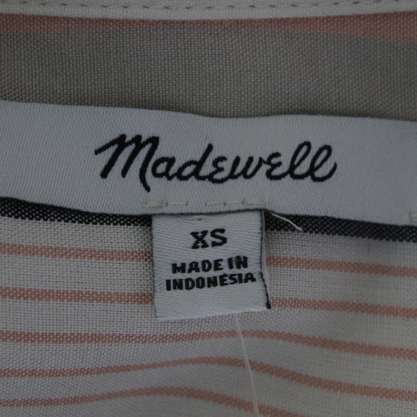 Madewell NEW $72 Sz XS Tan Peach Multi Stripes Hi Lo Button Up Viscose Woven Top