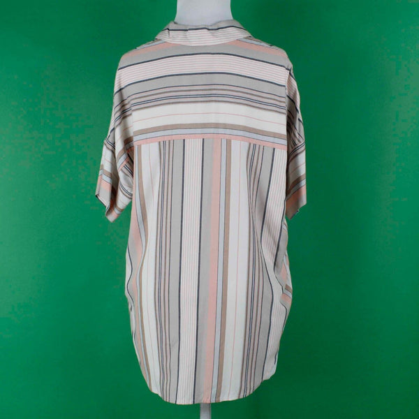 Madewell NEW $72 Sz XS Tan Peach Multi Stripes Hi Lo Button Up Viscose Woven Top