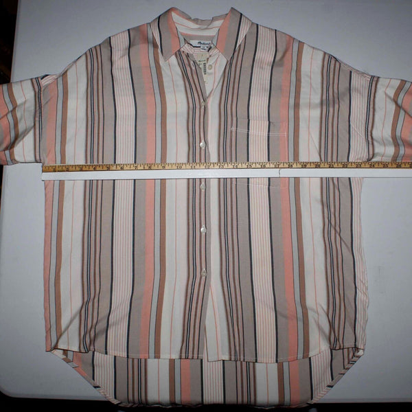 Madewell NEW $72 Sz XS Tan Peach Multi Stripes Hi Lo Button Up Viscose Woven Top