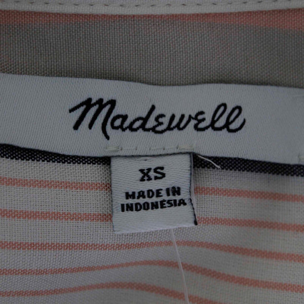 Madewell NEW $72 Sz XS Tan Peach Multi Stripes Hi Lo Button Up Viscose Woven Top