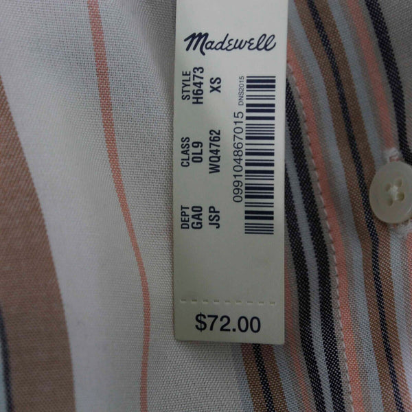 Madewell NEW $72 Sz XS Tan Peach Multi Stripes Hi Lo Button Up Viscose Woven Top