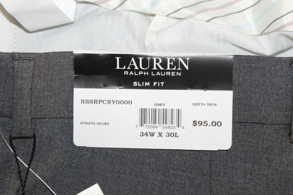 Lauren Slim Fit NEW $95 Sz 34W x 30 Dark Gray Polyester Blend Trouser Pant