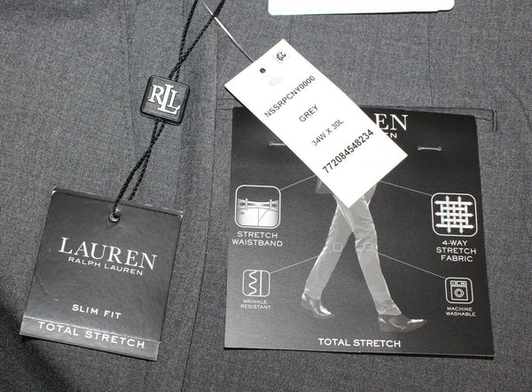 Lauren Slim Fit NEW $95 Sz 34W x 30 Dark Gray Polyester Blend Trouser Pant