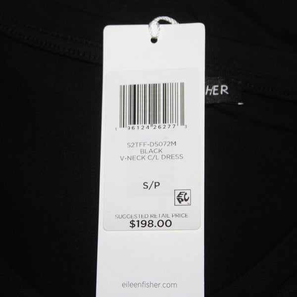 Eileen Fisher Dress NEW $198 Sz SP Black V Neck Organic Cotton Dress