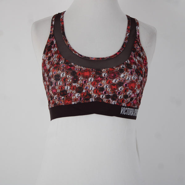Victoria Secret Sport Sz Sp Black Burgundy Multi Gems Poly Elastane Sports Bra