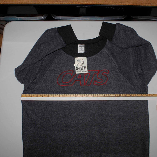PINK NEW $80 Sz M Gray Charcoal Red CATS Pullover Banded Cotton Blend Sweater