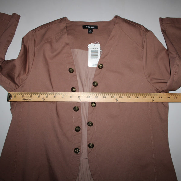 Torrid NEW $69 Sz 0 Tan Twill Sheer Peplum Georgette Cotton Spandex Wrap Sweater