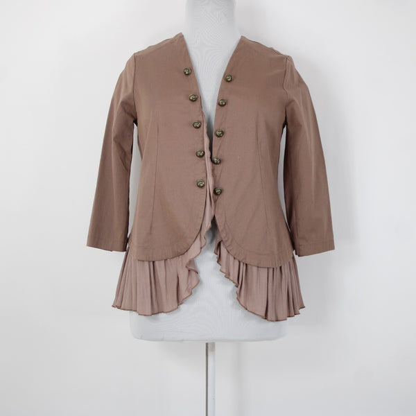 Torrid NEW $69 Sz 0 Tan Twill Sheer Peplum Georgette Cotton Spandex Wrap Sweater