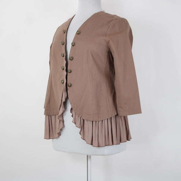 Torrid NEW $69 Sz 0 Tan Twill Sheer Peplum Georgette Cotton Spandex Wrap Sweater