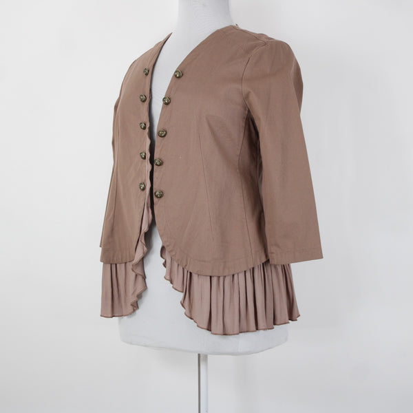 Torrid NEW $69 Sz 0 Tan Twill Sheer Peplum Georgette Cotton Spandex Wrap Sweater