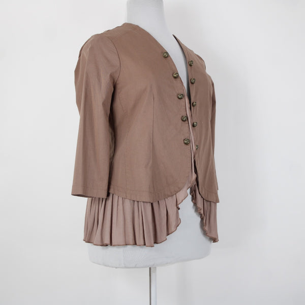 Torrid NEW $69 Sz 0 Tan Twill Sheer Peplum Georgette Cotton Spandex Wrap Sweater