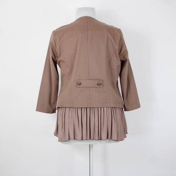 Torrid NEW $69 Sz 0 Tan Twill Sheer Peplum Georgette Cotton Spandex Wrap Sweater