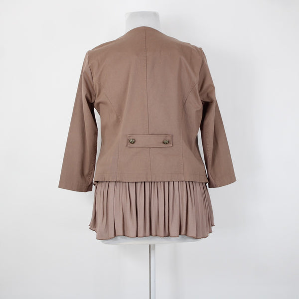 Torrid NEW $69 Sz 0 Tan Twill Sheer Peplum Georgette Cotton Spandex Wrap Sweater