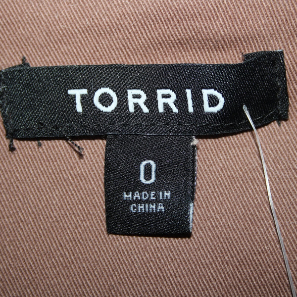 Torrid NEW $69 Sz 0 Tan Twill Sheer Peplum Georgette Cotton Spandex Wrap Sweater