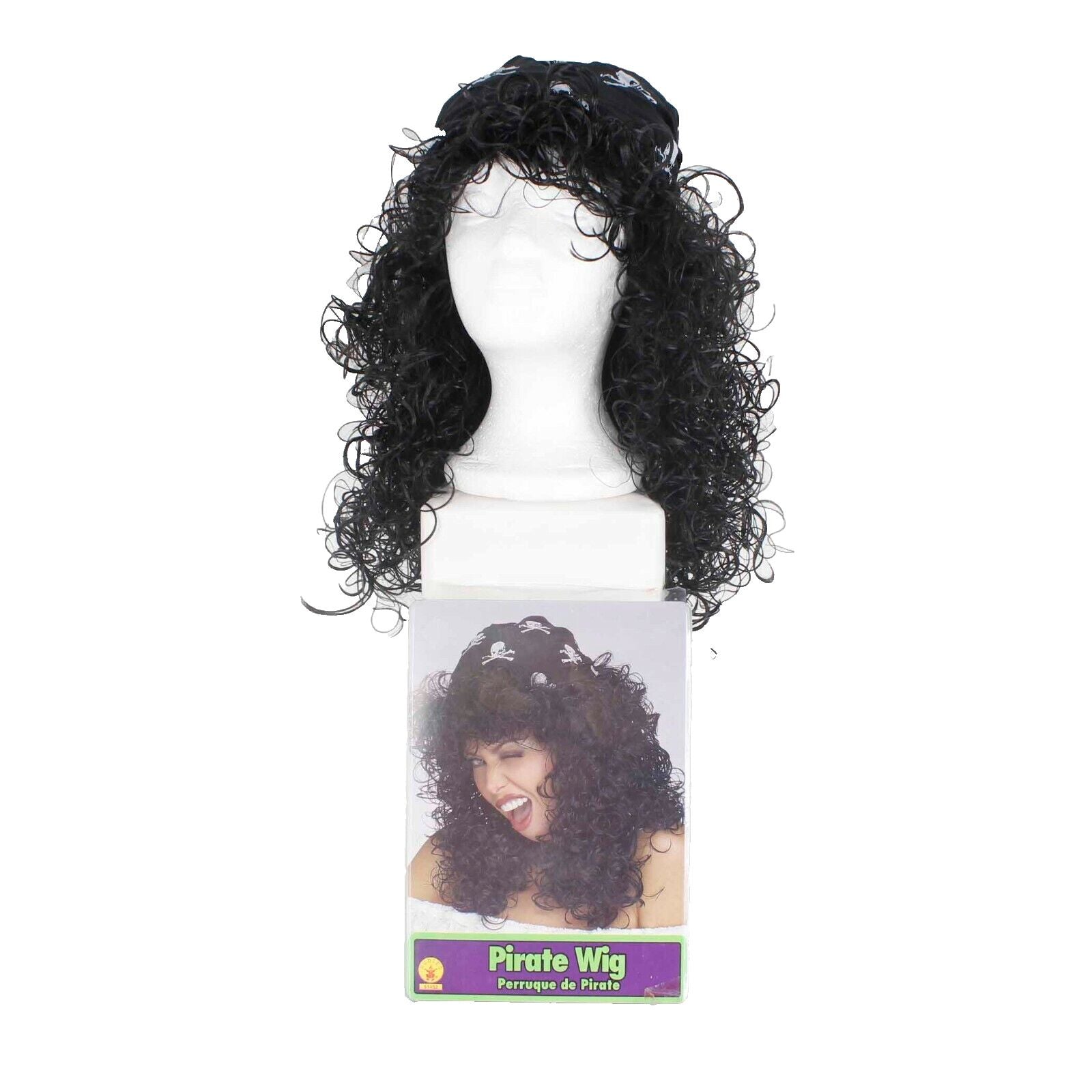 Rubie's Costume Co. NEW OS Black White Curly Long Hair Skull Cap Pirate Wig