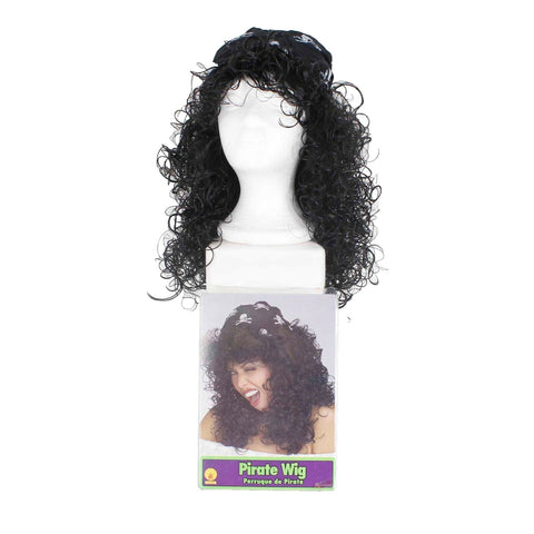 Rubie's Costume Co. NEW OS Black White Curly Long Hair Skull Cap Pirate Wig