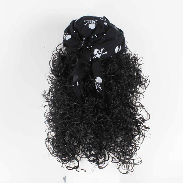 Rubie's Costume Co. NEW OS Black White Curly Long Hair Skull Cap Pirate Wig