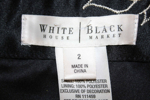 White House Black Sz 2 Black Ivory Ribbon Belted Embroidered 100% Poly Dress