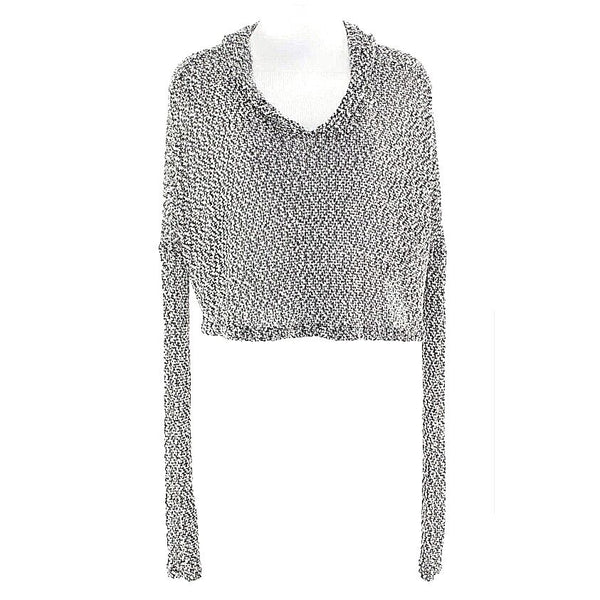 Staring at Stars Sz S Black Cream Drop Shoulder Hooded Poly Ray Crop Sweater