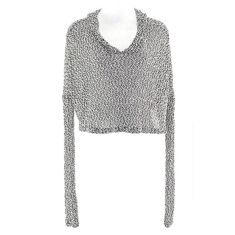 Staring at Stars Sz S Black Cream Drop Shoulder Hooded Poly Ray Crop Sweater