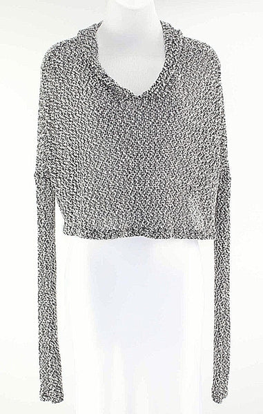 Staring at Stars Sz S Black Cream Drop Shoulder Hooded Poly Ray Crop Sweater