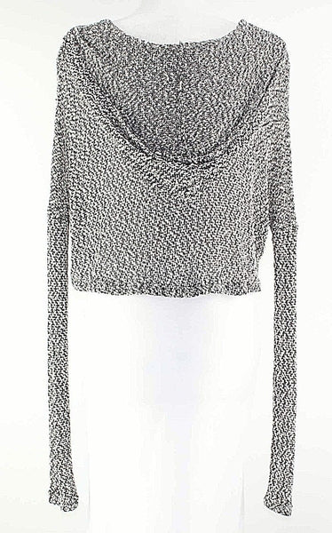 Staring at Stars Sz S Black Cream Drop Shoulder Hooded Poly Ray Crop Sweater