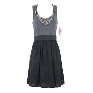 Hot Tempered New $25 Sz M Black Charcoal Beaded Neck Knit Cotton Bld Dress