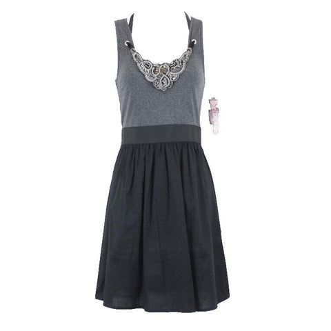 Hot Tempered New $25 Sz M Black Charcoal Beaded Neck Knit Cotton Bld Dress