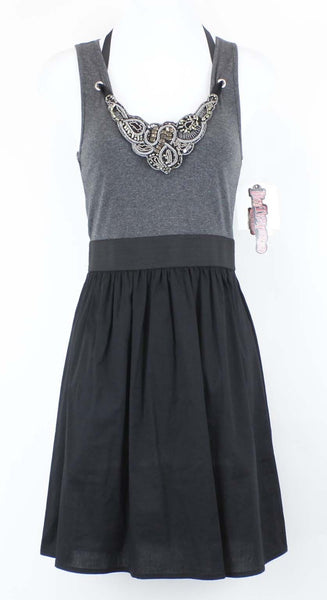 Hot Tempered New $25 Sz M Black Charcoal Beaded Neck Knit Cotton Bld Dress