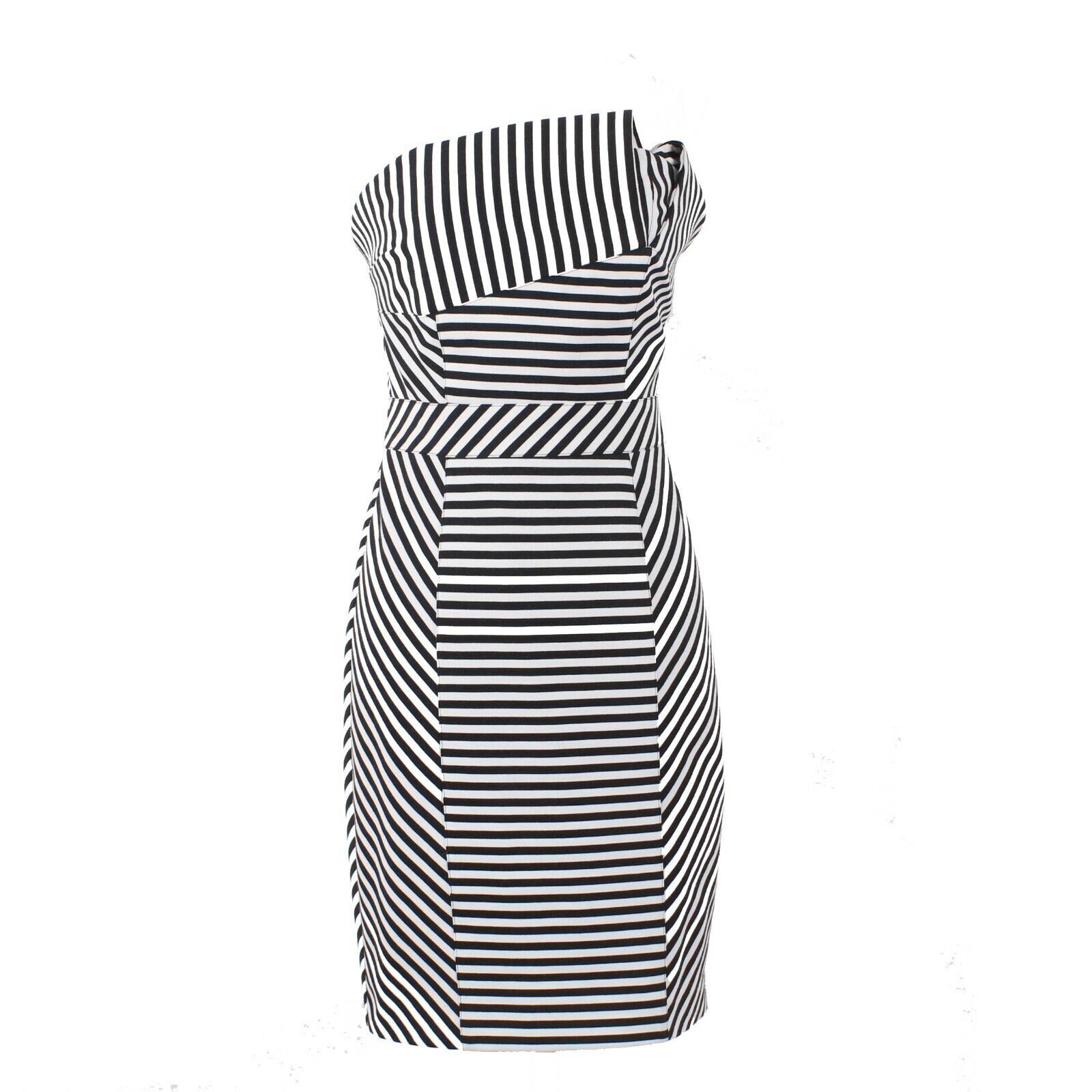 Aryn K Sz M White Black Striped Lined Strapless Bodycon Cotton Blend Knit Dress