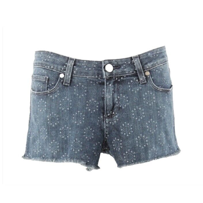 Paige Sz 26 x 2 Blue White Stamped Fringe Denim Cotton Blend Shorts