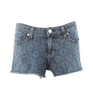 Paige Sz 26 x 2 Blue White Stamped Fringe Denim Cotton Blend Shorts