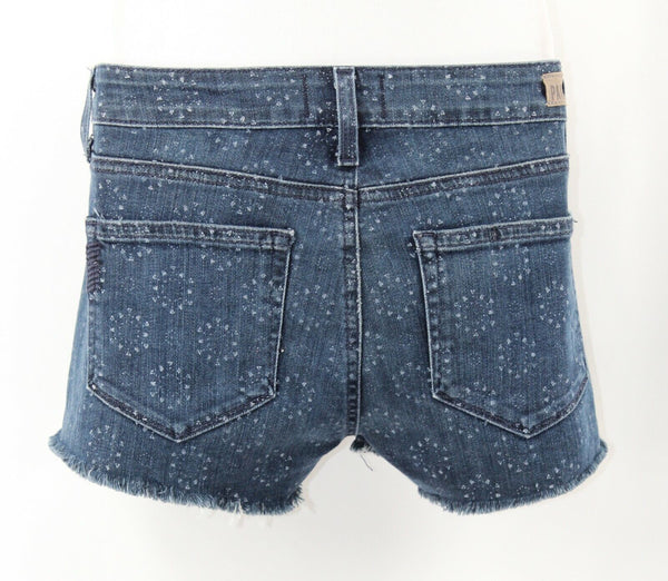 Paige Sz 26 x 2 Blue White Stamped Fringe Denim Cotton Blend Shorts