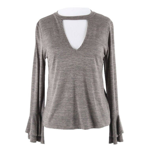 Stella Laguna Beach Sz S Taupe Brown Key Hole Long Sleeve Rayon Blend Top
