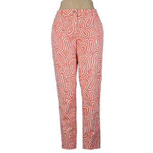 Michael Kors Sz 10 x 28 Orange Pinkish White Swirl Abstract Pockets Cotton Pant
