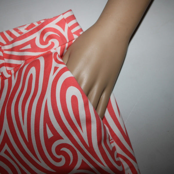 Michael Kors Sz 10 x 28 Orange Pinkish White Swirl Abstract Pockets Cotton Pant