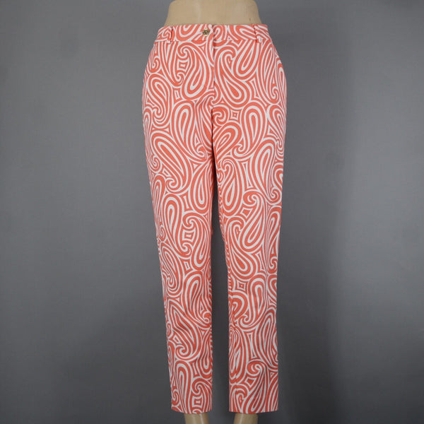 Michael Kors Sz 10 x 28 Orange Pinkish White Swirl Abstract Pockets Cotton Pant
