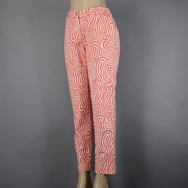 Michael Kors Sz 10 x 28 Orange Pinkish White Swirl Abstract Pockets Cotton Pant