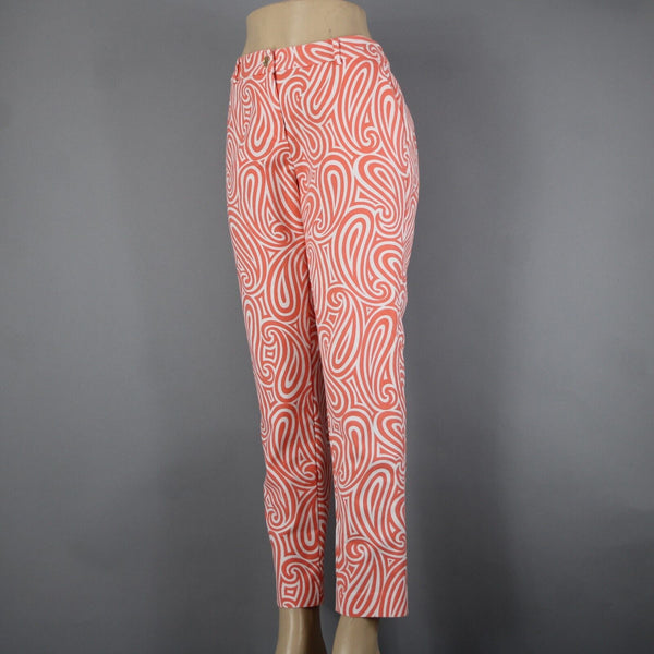 Michael Kors Sz 10 x 28 Orange Pinkish White Swirl Abstract Pockets Cotton Pant