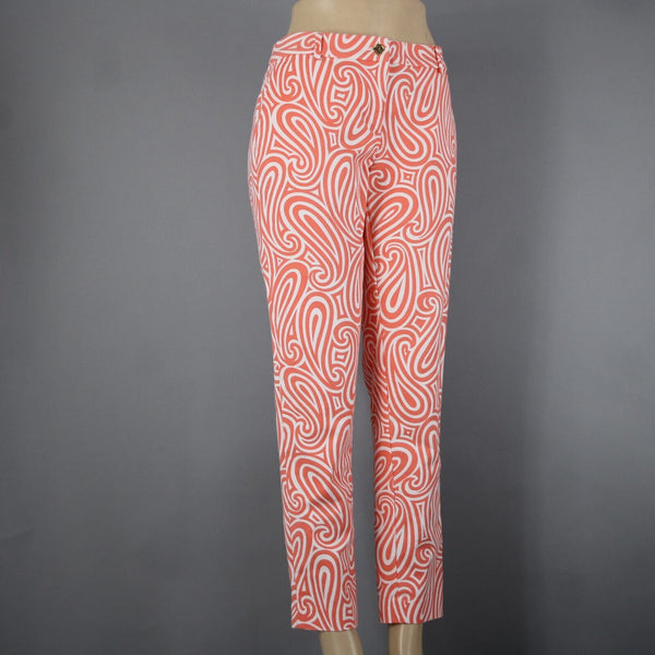 Michael Kors Sz 10 x 28 Orange Pinkish White Swirl Abstract Pockets Cotton Pant