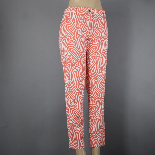 Michael Kors Sz 10 x 28 Orange Pinkish White Swirl Abstract Pockets Cotton Pant