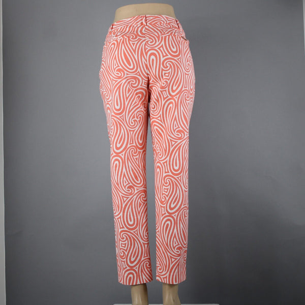 Michael Kors Sz 10 x 28 Orange Pinkish White Swirl Abstract Pockets Cotton Pant