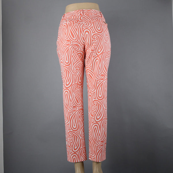 Michael Kors Sz 10 x 28 Orange Pinkish White Swirl Abstract Pockets Cotton Pant