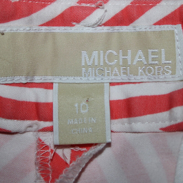 Michael Kors Sz 10 x 28 Orange Pinkish White Swirl Abstract Pockets Cotton Pant