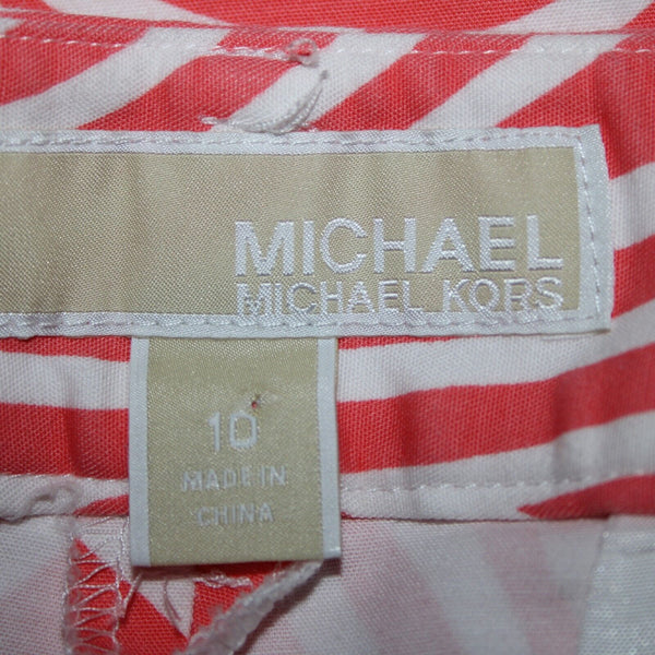 Michael Kors Sz 10 x 28 Orange Pinkish White Swirl Abstract Pockets Cotton Pant