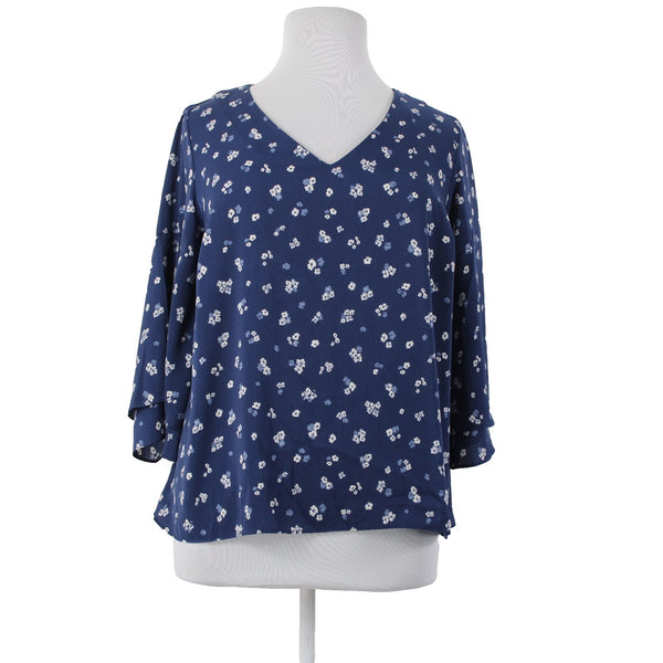 Lane Bryant Top NEW $60 Sz 14/16 Navy Blue White Floral 100% Polyester Top